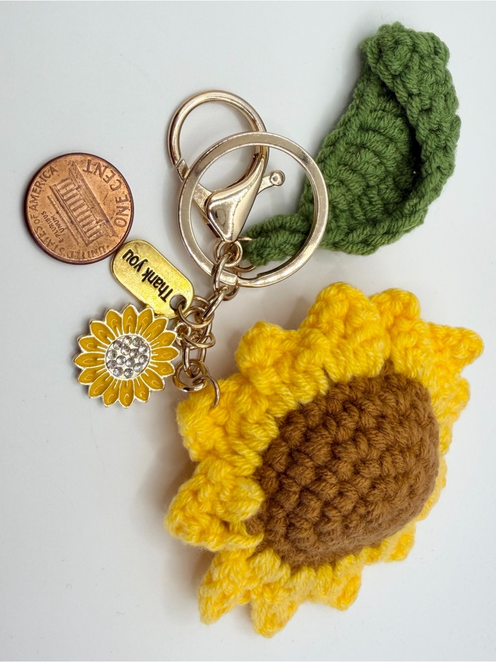 Handmade Crochet Sunflower with Leaf Keychain Charm NWT - Picture 5 of 7